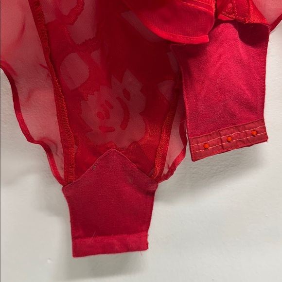 Victorias Secret Teddy Lingerie Gold Label Vintage Floral Semi Sheer Red Small - Picture 8 of 9